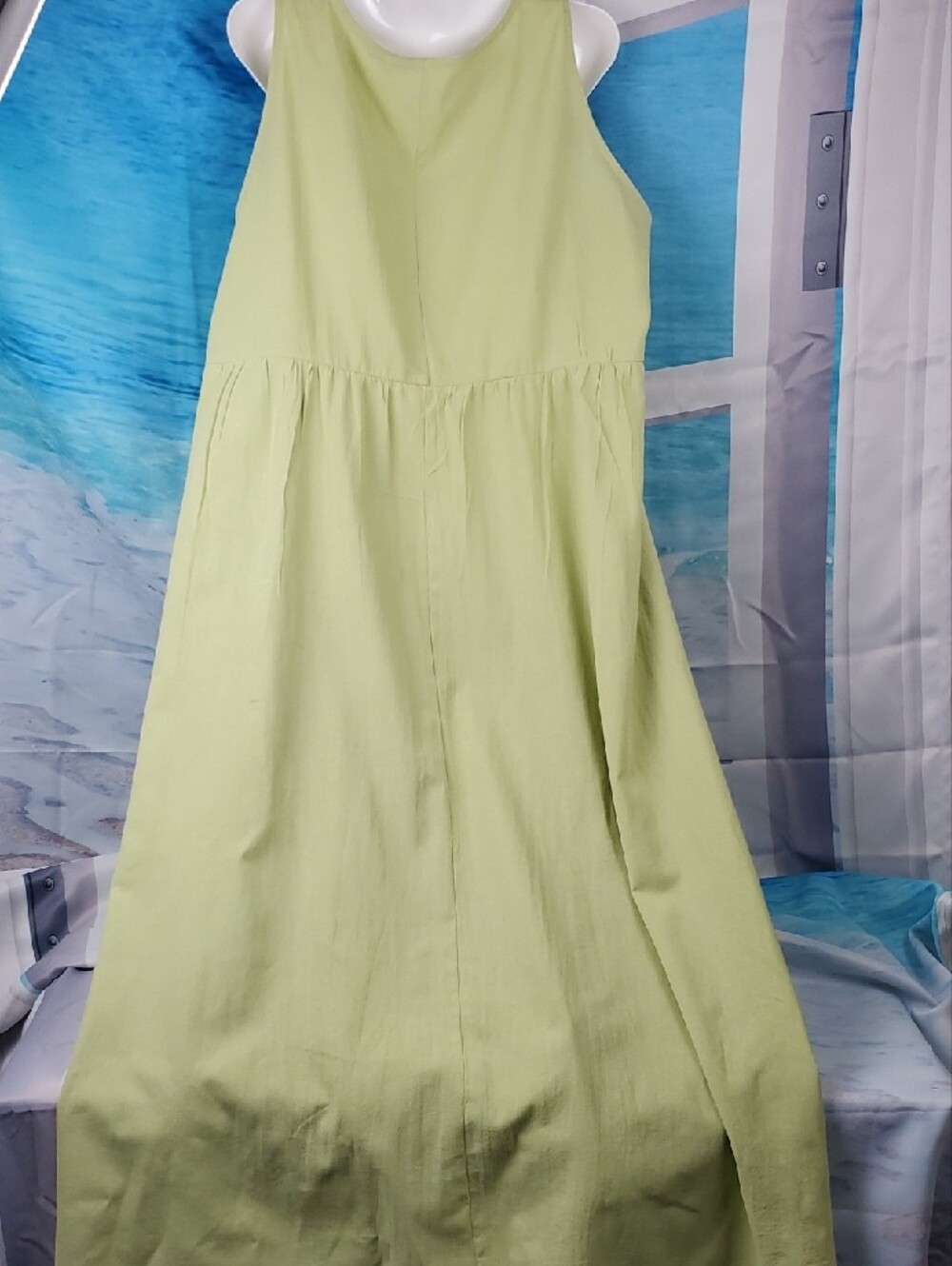 Sleeveless Maxi Linen Blend Dress in Lime Green - Picture 10 of 14